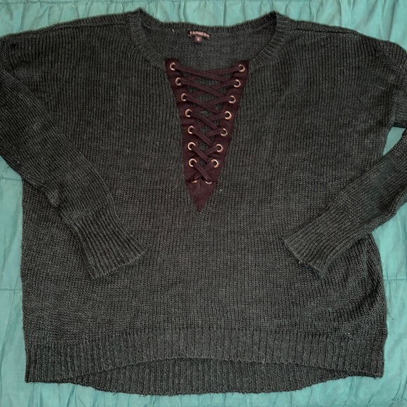 Express Knitted Sweater with Lace up Neck Size S - Picture 1 of 6